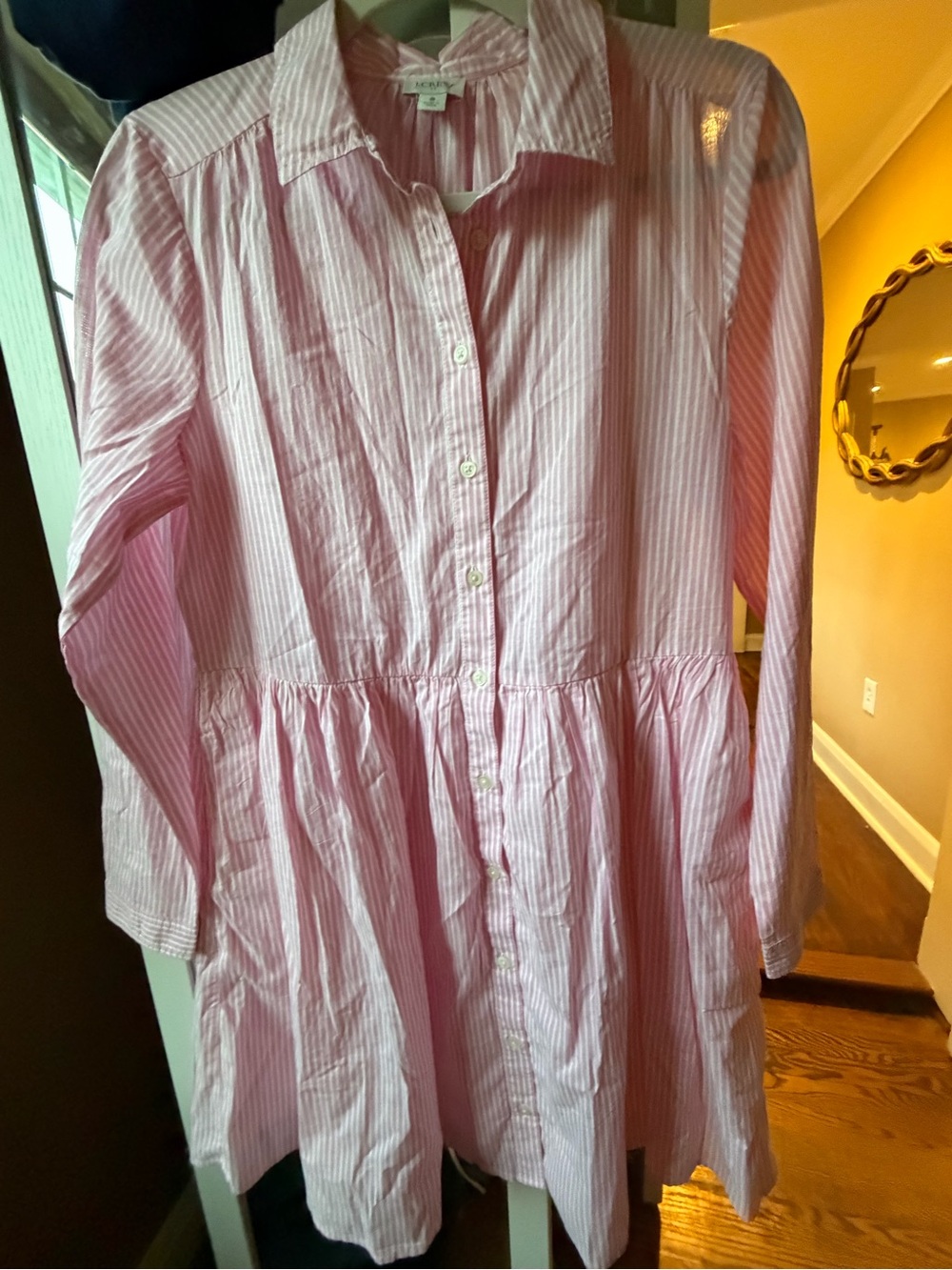 J. Crew Pink and White Striped Button-Front Shirt Dress, nwot